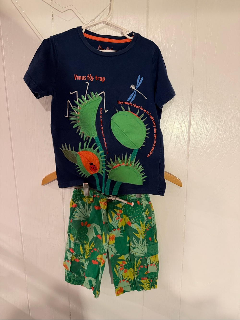 Boden Green Tropical Print Shorts with Coral Accents